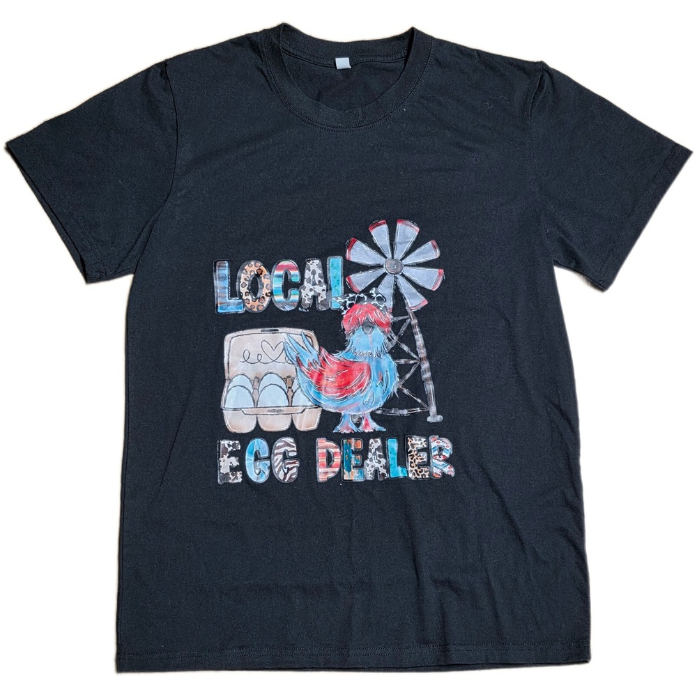 Local Egg Dealer T Shirt Women's Size M Black Short Sleeve Chicken Farm Graphic